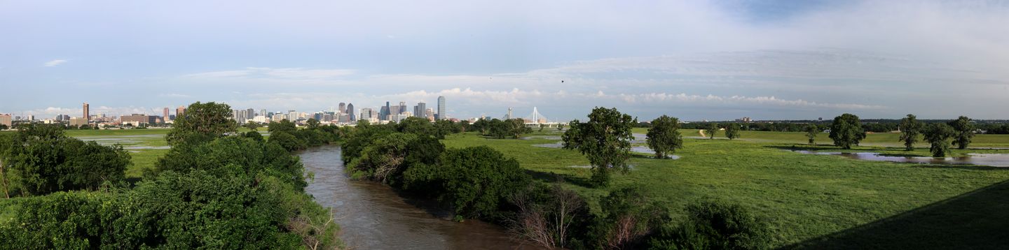 Dallas skyline overlooking the Trinity River in spring 2024; regional orientation